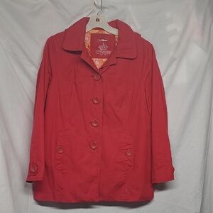 L.L. Bean Women's Bright Red Button-Front Trench Coat